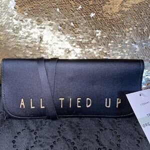“All Tied Up” Faux Leather Tech Organizer. Black Gold. Wrap Tie